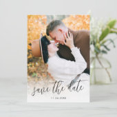 Script Moderne foto Bewaar de datum uitnodiging (Staand voorkant)