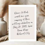 Script Moderne minimalistische bruiloft Briefkaart<br><div class="desc">Vier de liefde met ons! Onze huwelijksuitnodiging legt de essentie van romance vast met alle tekst prachtig geschreven in modern schrift handgeschreven stijl. Elk woord danst over de pagina, nodigt u uit om ons te vergezellen als we onze reis samen beginnen. Van de hartelijke geloften tot de vreugdevolle viering, onze...</div>