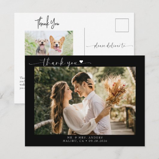 Script  Moderne Trouwdag Bedankt Briefkaart (Voorkant / Achterkant)