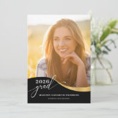Script Moderne Vorm Foto Zwart & Goud Afstuderen Kaart (Staand voorkant)