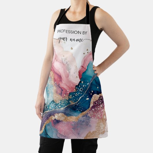 Script Moderne waterverf blush roze en goud Schort (Insitu)