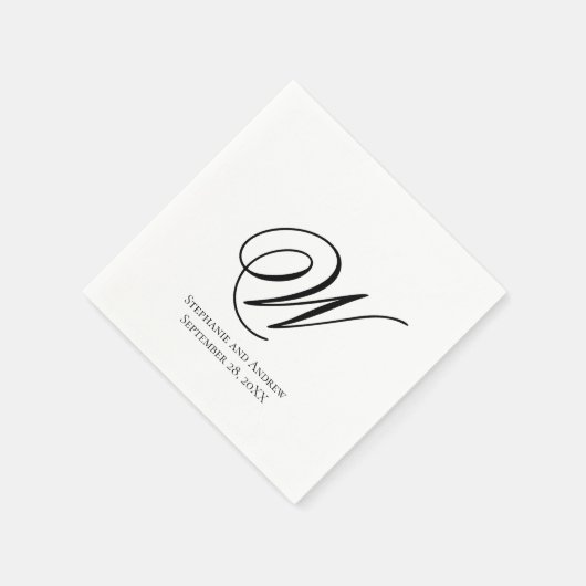 Script Monogram Black White Elegant Wedding Servet (Hoek)
