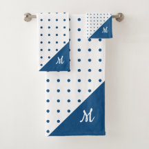 Script Monogram Blauw op wit Polka Dot Patroon