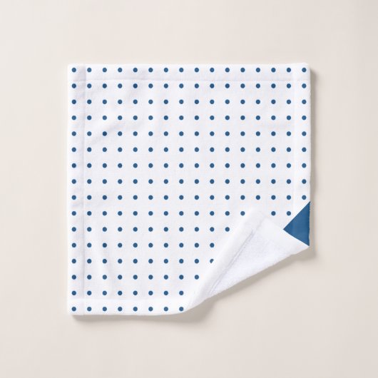 Script Monogram Blauw op wit Polka Dot Patroon Bad Handdoek (Wasdoekje)