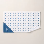 Script Monogram Blauw op wit Polka Dot Patroon Bad Handdoek (Handdoek)