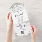 Script Monogram Bloem QR Code Bruiloft  All In One Uitnodiging (Afscheurbaar)