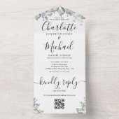 Script Monogram Bloem QR Code Bruiloft  All In One Uitnodiging (Binnen)
