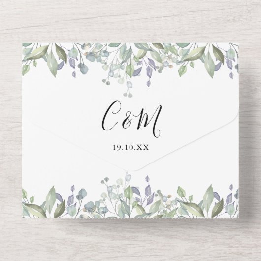 Script Monogram Bloem QR Code Bruiloft  All In One Uitnodiging (Achterkant)