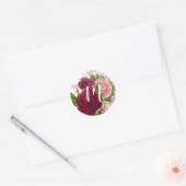 Script Monogram | Blush & Bourgogne Bloemen Ronde Sticker (Envelop)