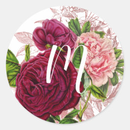 Script Monogram | Blush & Burgundy Bloemen Ronde Sticker