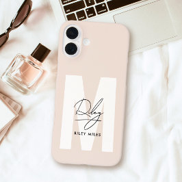 Script Monogram Blush Roze Moderne Chic Handtekeni iPhone 16 Plus Hoesje
