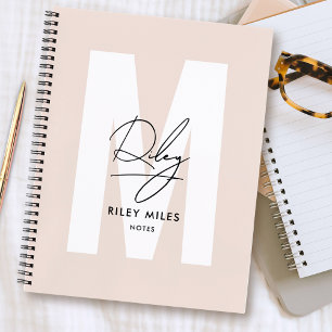 Script Monogram Blush Roze Moderne Chic Handtekeni Notitieboek