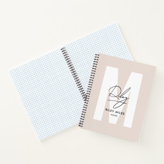 Script Monogram Blush Roze Moderne Chic Handtekeni Notitieboek (Binnen)