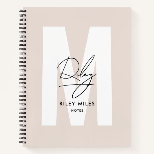 Script Monogram Blush Roze Moderne Chic Handtekeni Notitieboek (Voorkant)