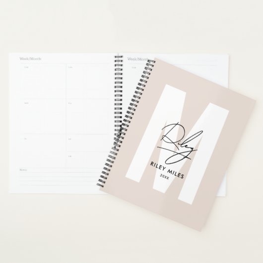 Script Monogram Blush Roze Moderne Chic Handtekeni Planner (Display)