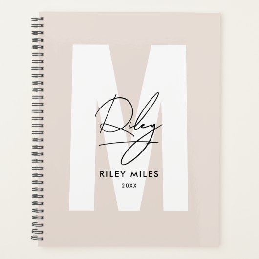 Script Monogram Blush Roze Moderne Chic Handtekeni Planner (Voorkant)