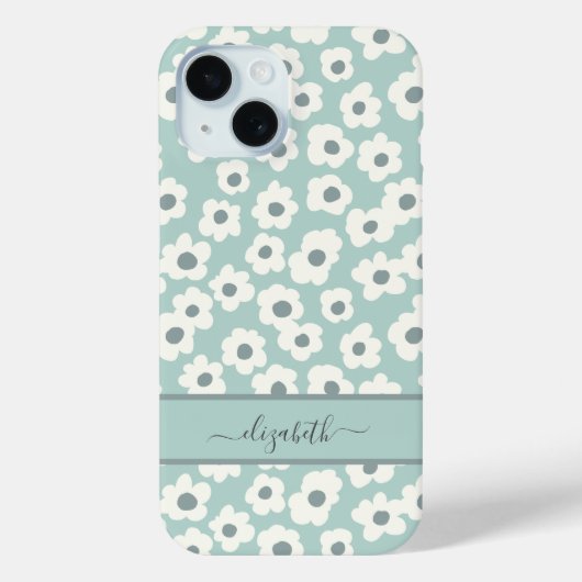 Script Monogram Boho Groen Wit Grijs Bloem Case-Mate iPhone Case (Achterkant)
