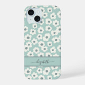 Script Monogram Boho Groen Wit Grijs Bloem iPhone 15 Case (Achterkant)