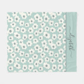 Script Monogram Boho Groen Wit Grijs Bloemmotief Fleece Deken (Voorkant (Horizontaal))