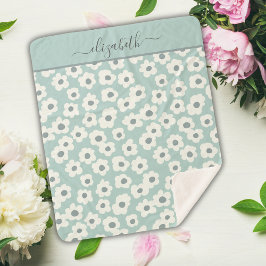 Script Monogram Boho Groen Wit Grijs Bloemmotief  Sherpa Deken