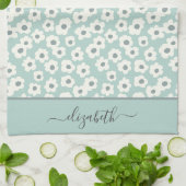 Script Monogram Boho Sage Groen Wit Grijs Bloemend Theedoek (Gevouwen)