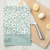 Script Monogram Boho Sage Groen Wit Grijs Bloemend Theedoek (Quarter Fold)