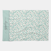 Script Monogram Boho Sage Groen Wit Grijs Bloemend Theedoek (Horizontaal)