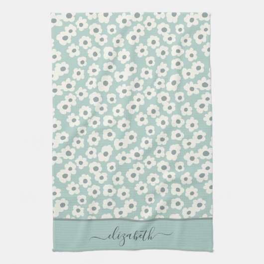 Script Monogram Boho Sage Groen Wit Grijs Bloemend Theedoek (Verticaal)