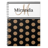 Script Monogram Bruin Polka Dots Zwart Wit Notitieboek (Voorkant)