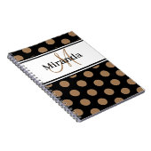 Script Monogram Bruin Polka Dots Zwart Wit Notitieboek (Rechterzijde)