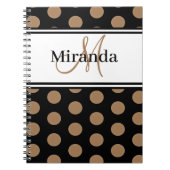 Script Monogram Bruin Polka Dots Zwart Wit Notitieboek (Voorkant)
