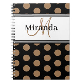Script Monogram Bruin Polka Dots Zwart Wit Notitieboek