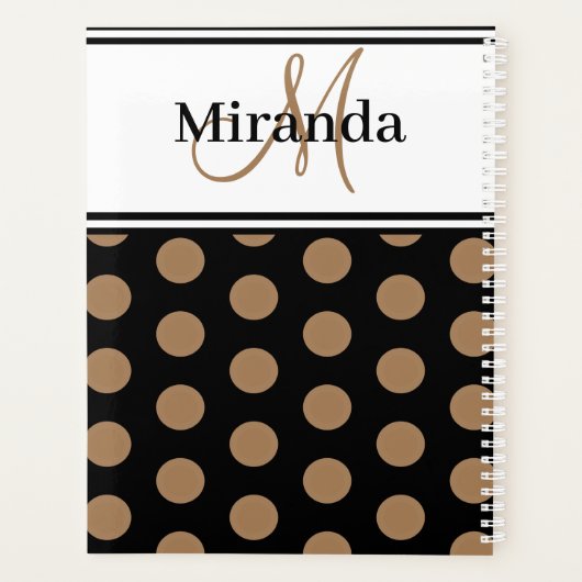 Script Monogram Bruin Polka Dots Zwart Wit Planner (Achterkant)