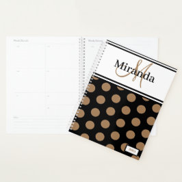 Script Monogram Bruin Polka Dots Zwart Wit Planner