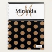 Script Monogram Bruin Polka Dots Zwart Wit Planner (Voorkant)
