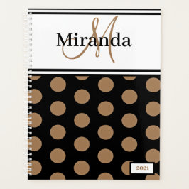 Script Monogram Bruin Polka Dots Zwart Wit Planner