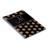 Script Monogram Bruine Polka Dots op Zwart Notitieboek (Rechterzijde)