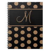 Script Monogram Bruine Polka Dots op Zwart Notitieboek (Voorkant)