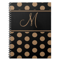 Script Monogram Bruine Polka Dots op Zwart