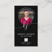 Script Monogram Circle Business Photo Logo QR-code Visitekaartje (Voorkant)