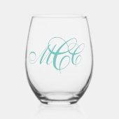 Script Monogram Drie Initiaal Wijnglas Zonder Voet (Voorkant)