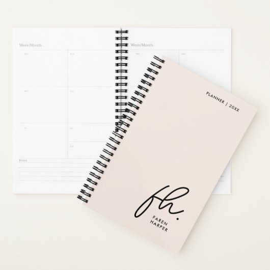 Script Monogram Eenvoudig Elegant Blush Roze Vrouw Planner (Display)
