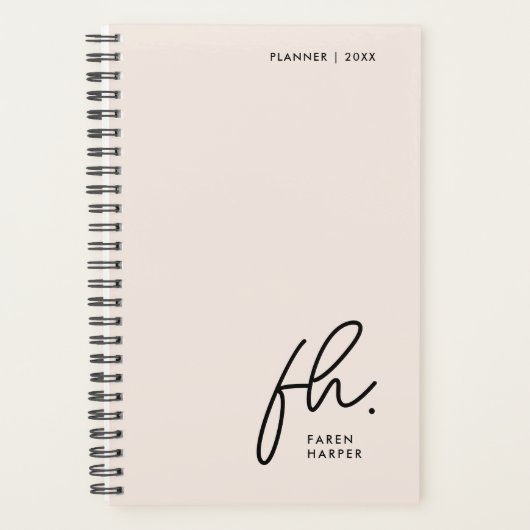 Script Monogram Eenvoudig Elegant Blush Roze Vrouw Planner (Voorkant)