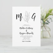 Script Monogram Eenvoudige Botanische Trouw Kaart (Staand voorkant)