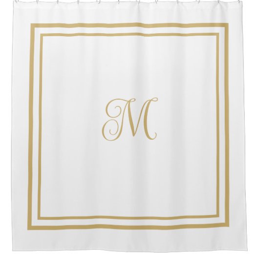 Script Monogram Elegant Goud Dubbele Rand Douchegordijn (Voorkant)