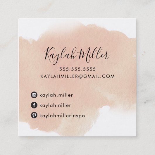 SCRIPT MONOGRAM elegante initialen blush waterverf Vierkante Visitekaartje (Achterkant)