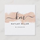 SCRIPT MONOGRAM elegante initialen blush waterverf Vierkante Visitekaartje (Voorkant)