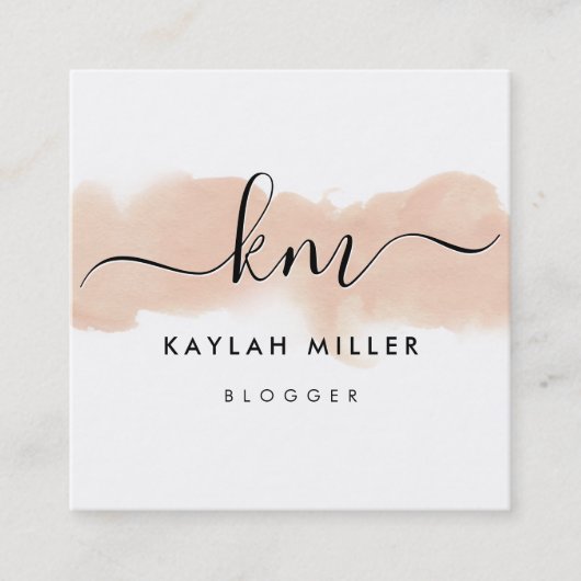 SCRIPT MONOGRAM elegante initialen blush waterverf Vierkante Visitekaartje (Voorkant)