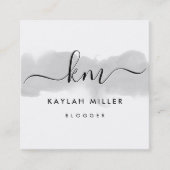 SCRIPT MONOGRAM elegante initialen grijs waterverf Vierkante Visitekaartje (Voorkant)