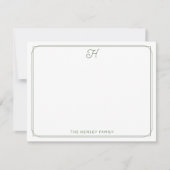 Script Monogram  Familie Stationery Green Notitiekaartje (Voorkant)